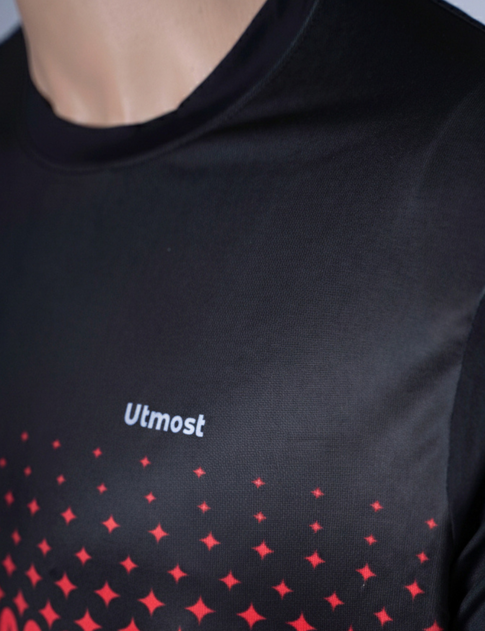 Light Weight Graphic stretchable Print Dry Fit T-Shirt A29 Black and Red