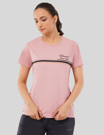 Ladies Polyester Chest Print Dry Fit T-Shirt X01 Cool Pink - Regular Fit