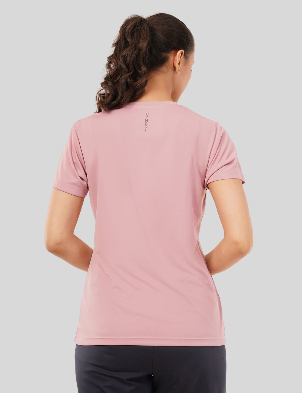 Ladies Polyester Chest Print Dry Fit T-Shirt X01 Cool Pink - Regular Fit