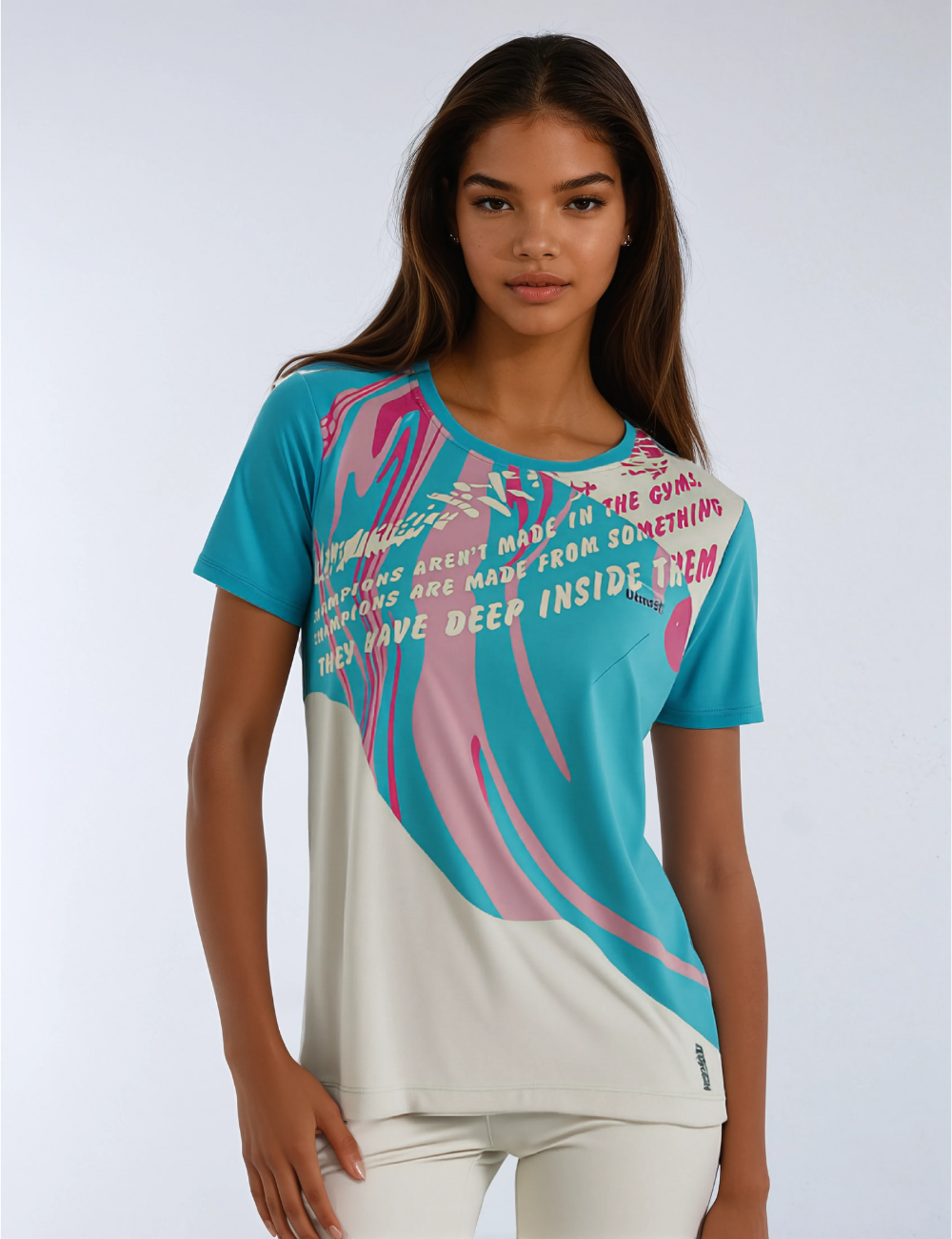 Ladies Polyester Sky Blue Printed Dry Fit T-Shirt X01 - Dual Color- Regular Fit