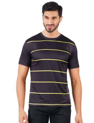 DRY FIT ROUND NECK T SHIRT - BLACK STRIPES S08