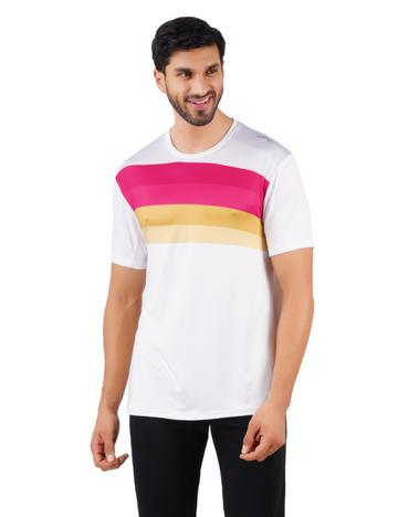 DRY FIT ROUND NECK T SHIRT - WHITE & MARRON - S30