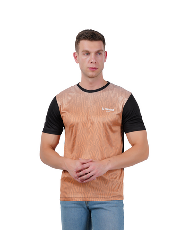 DRY FIT ROUND NECK T SHIRT- BRONZE & BLACK PRINT - S14