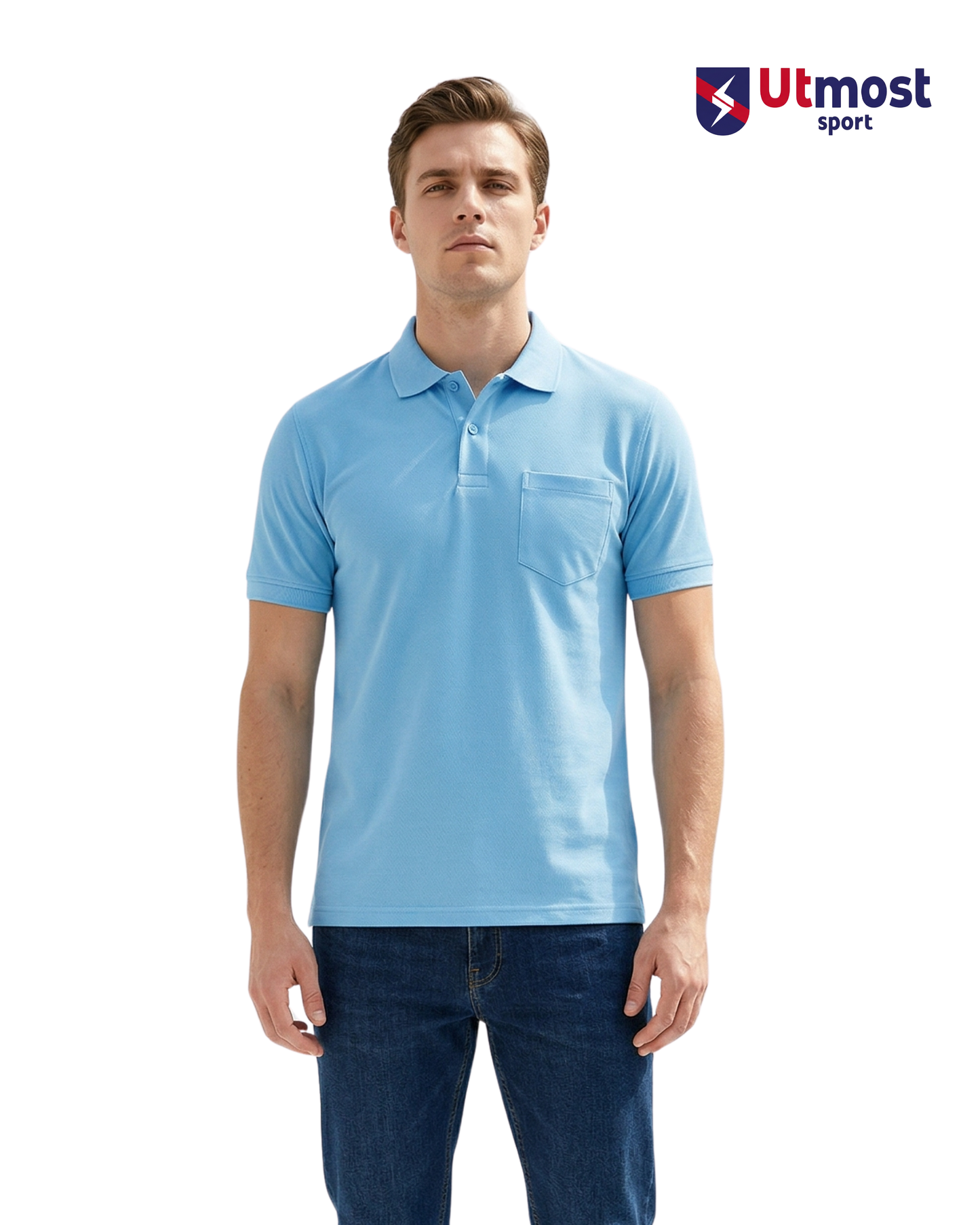 POLYSTER POLO T SHIRT WITH POCKET - A14 SKY BLUE