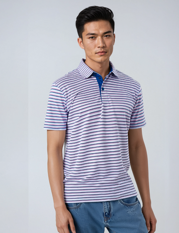 Men’s Polyester Striped Polo T-Shirt with Elastane