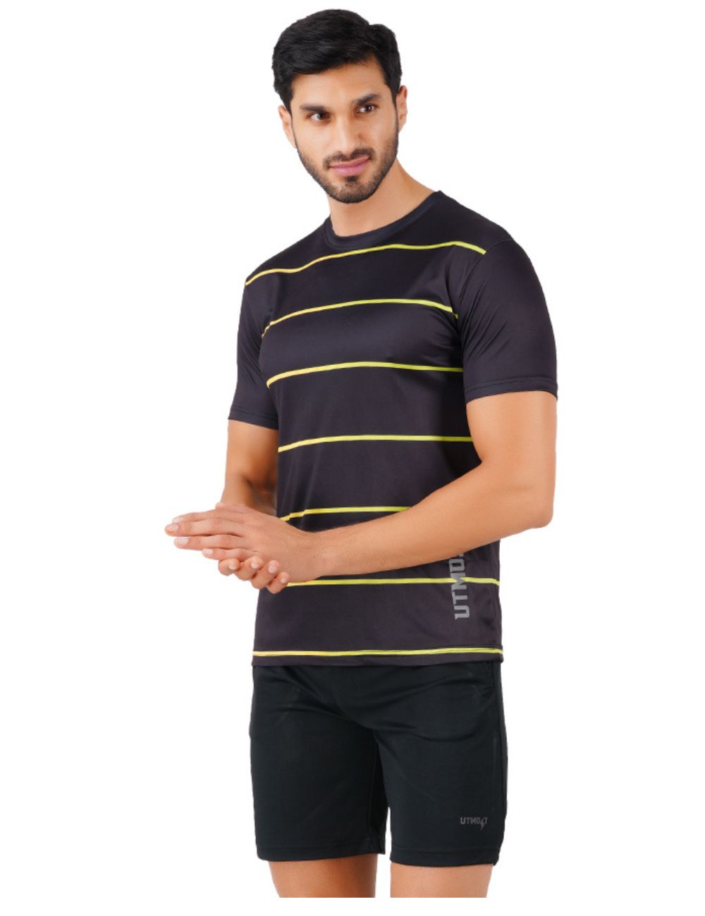 DRY FIT ROUND NECK T SHIRT - BLACK STRIPES S08