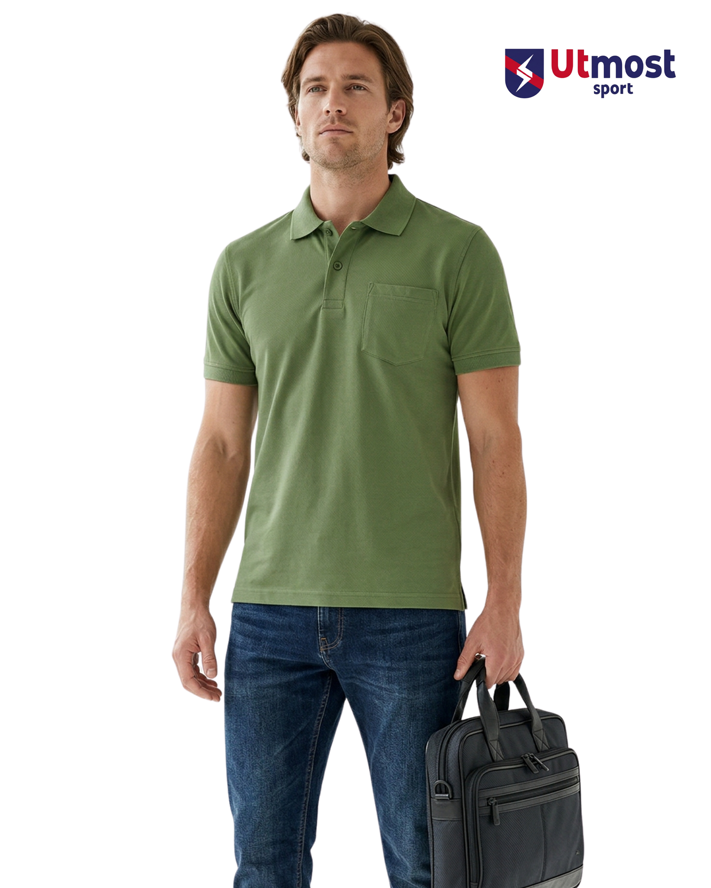 POLYSTER POLO T SHIRT WITH POCKET - A14 OLIVE