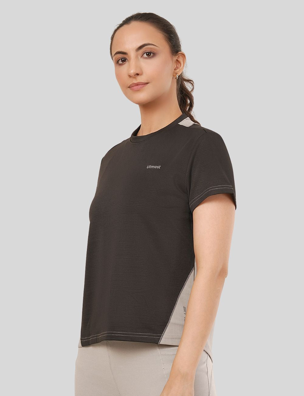 LADIES RACER BACK DUAL COLOUR DRY FIT T-SHIRT - X05 BLACK AND GERY (LOOSE FIT)