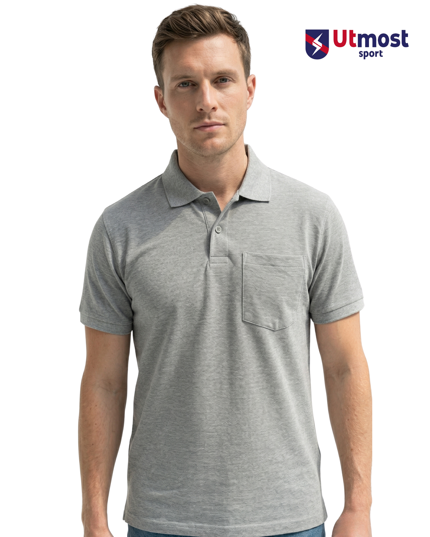 POLYSTER POLO T SHIRT WITH POCKET - A14 GREY