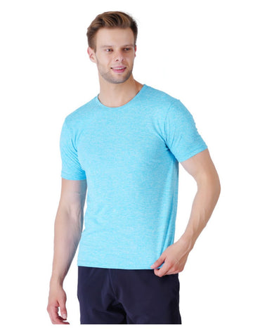 MELANGE COTTON FEEL POLYSTER ROUND NECK T SHIRT - A17