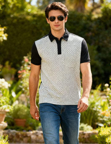 Men’s Polyester White and Black Polo T-Shirt with Elastane