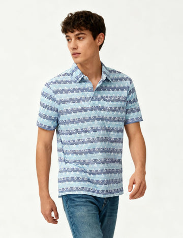 Men’s Polyester Navy and Sky blue Polo T-Shirt with Elastane
