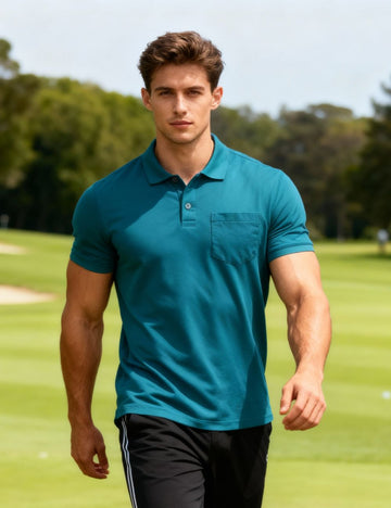 POLYSTER POLO T SHIRT WITH POCKET - A14 TEAL BLUE