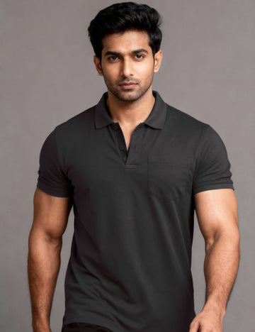 POLYSTER POLO T SHIRT WITH POCKET - A14 BLACK