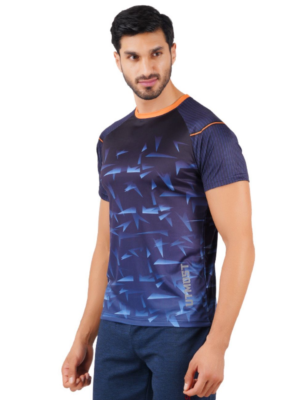 DRY FIT ROUND NECK T SHIRT - NAVY AND ORANGE S11