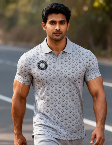 Men’s Polyester Grey Polo T-Shirt with Elastane