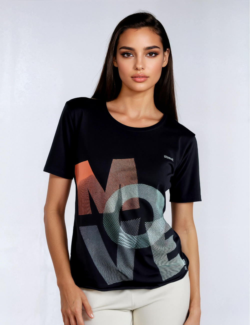 Ladies Polyester Graphic Print Dry Fit T-Shirt X01 Black Move (Regular Fit)