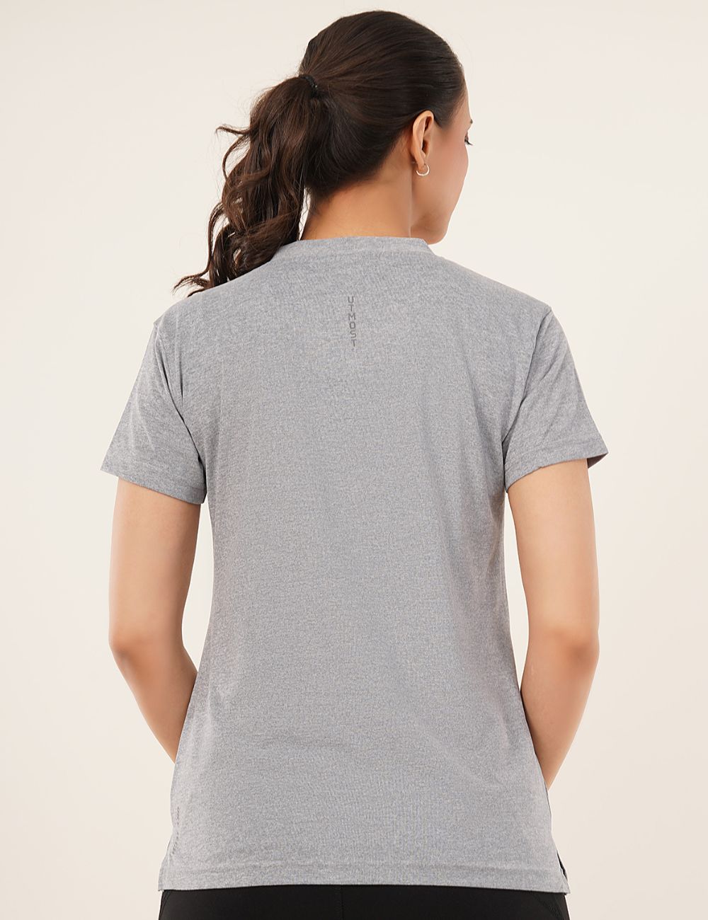 Ladies Polyester V-Neck Dry Fit T-Shirt -X05 GREY MELANGE - REGULAR FIT