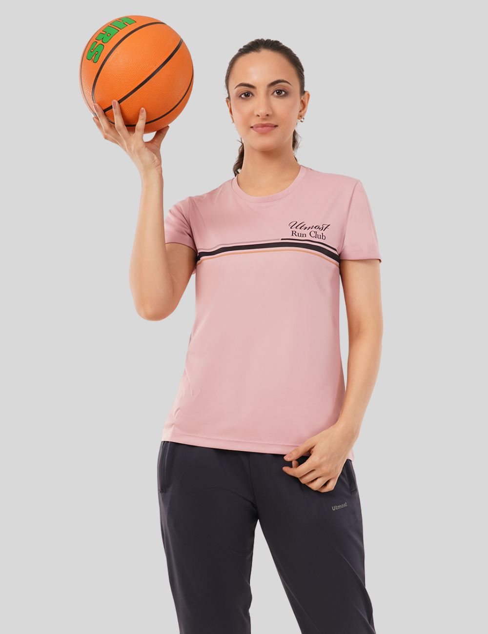 Ladies Polyester Chest Print Dry Fit T-Shirt X01 Cool Pink - Regular Fit