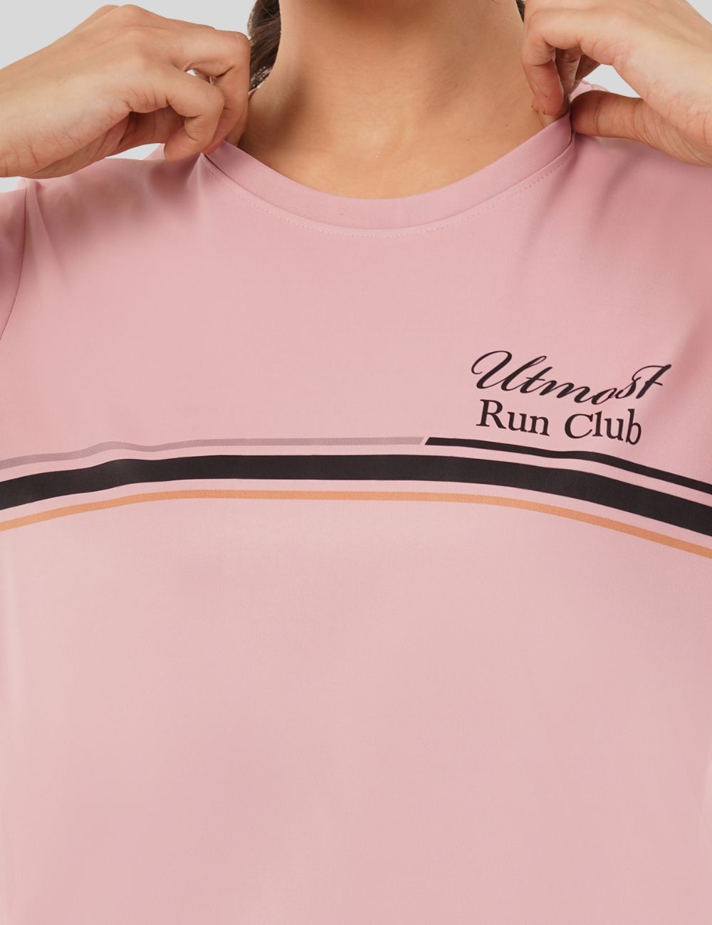 Ladies Polyester Chest Print Dry Fit T-Shirt X01 Cool Pink - Regular Fit