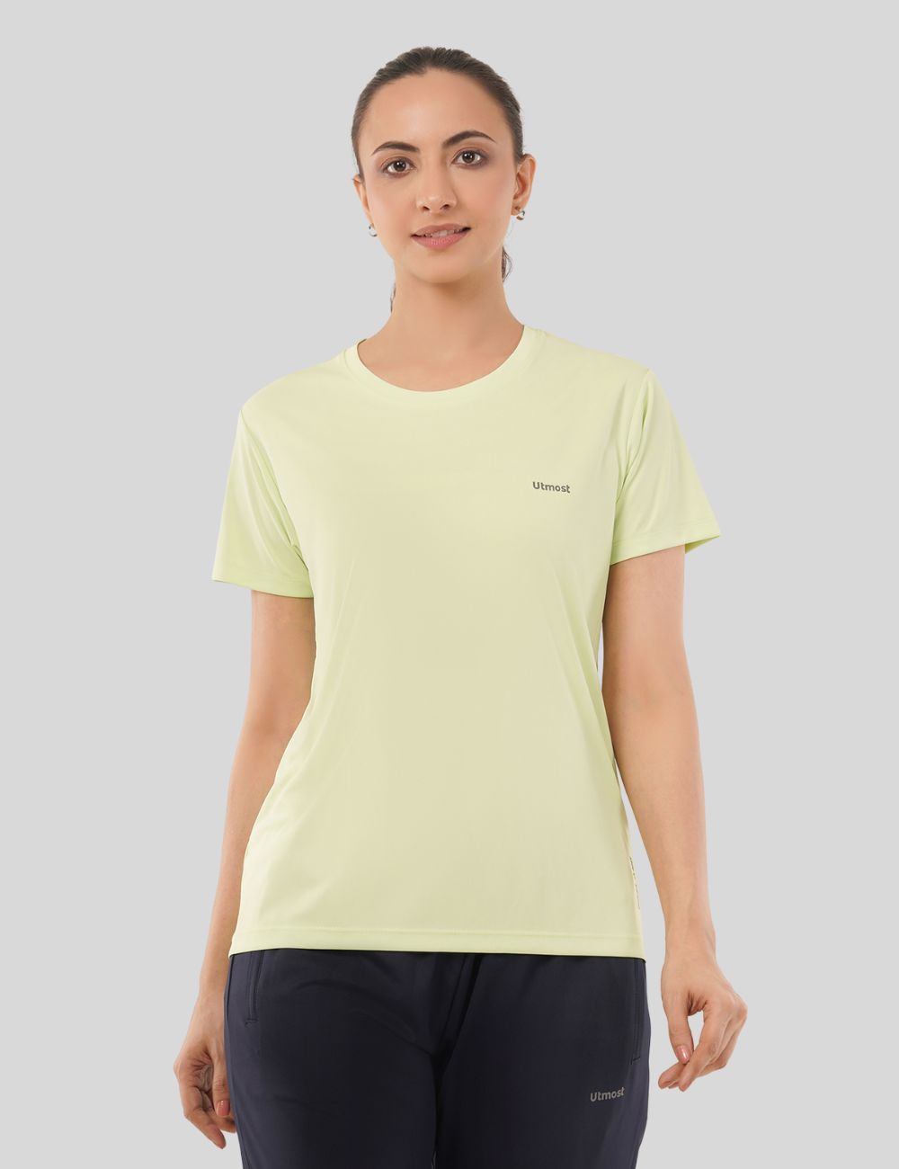Ladies Polyester Yellow Back Print Dry Fit T-Shirt X01 - Regular Fit