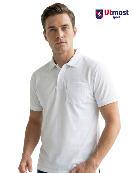 POLYSTER POLO T SHIRT WITH POCKET - A14 WHITE
