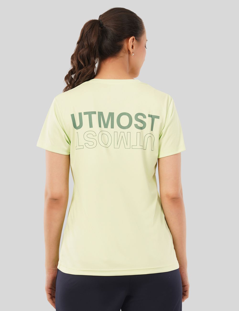 Ladies Polyester Yellow Back Print Dry Fit T-Shirt X01 - Regular Fit