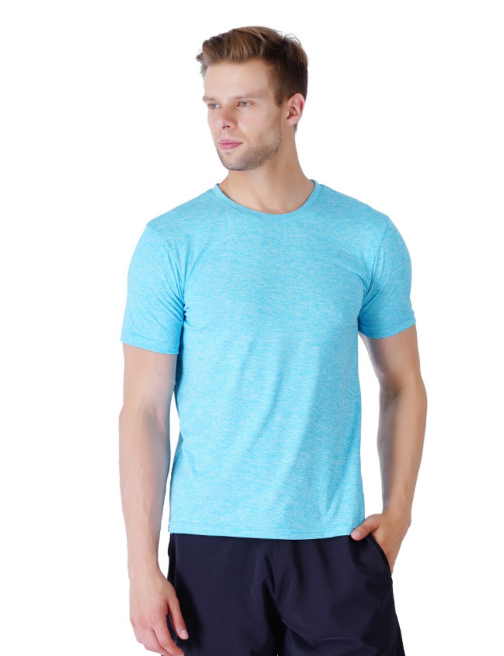 MELANGE COTTON FEEL POLYSTER ROUND NECK T SHIRT - A17
