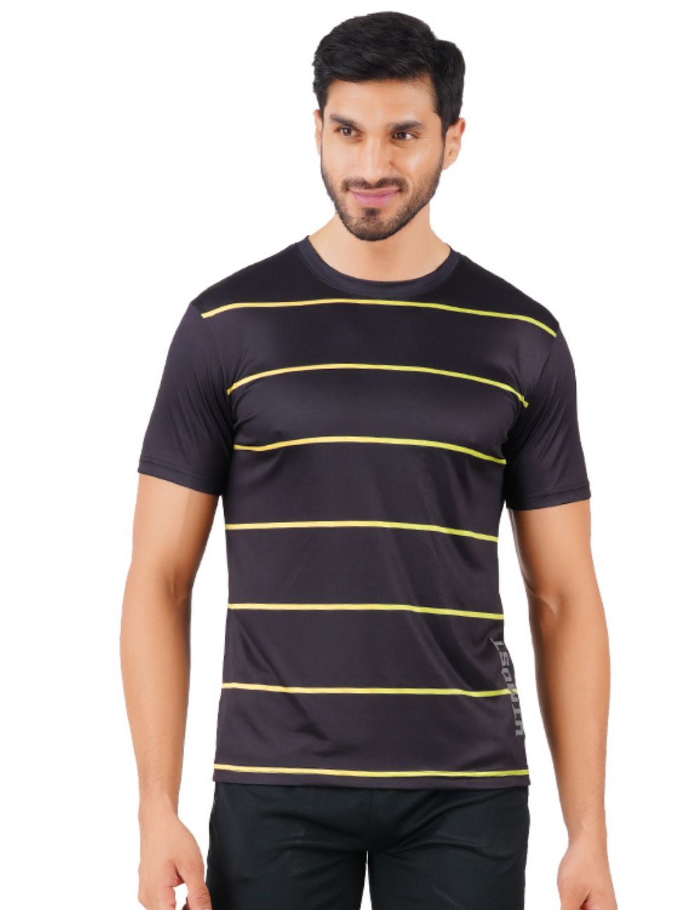 DRY FIT ROUND NECK T SHIRT - BLACK STRIPES S08