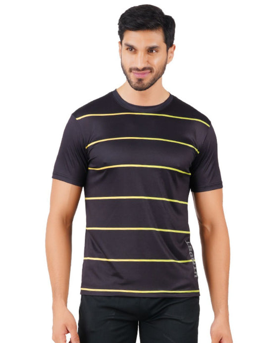 DRY FIT ROUND NECK T SHIRT - BLACK STRIPES S08