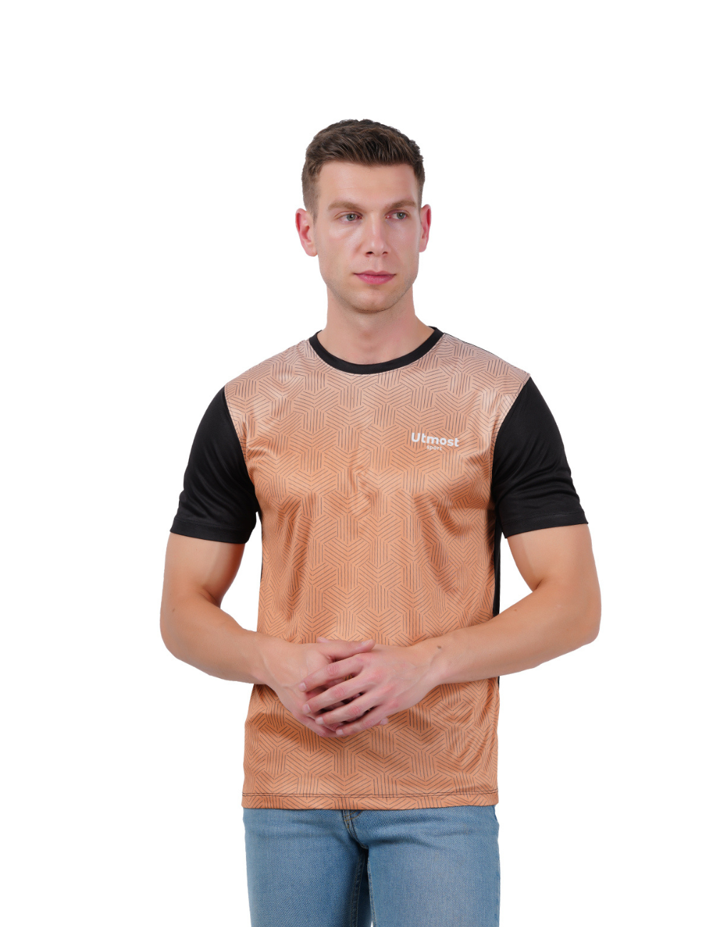 DRY FIT ROUND NECK T SHIRT-  BRONZE & BLACK PRINT - S14