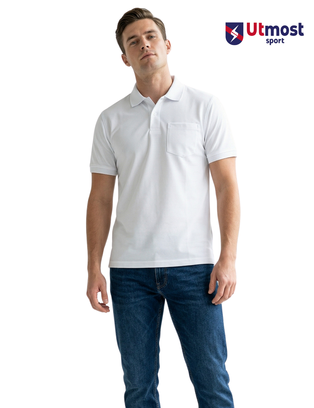 POLYSTER POLO T SHIRT WITH POCKET - A14 WHITE