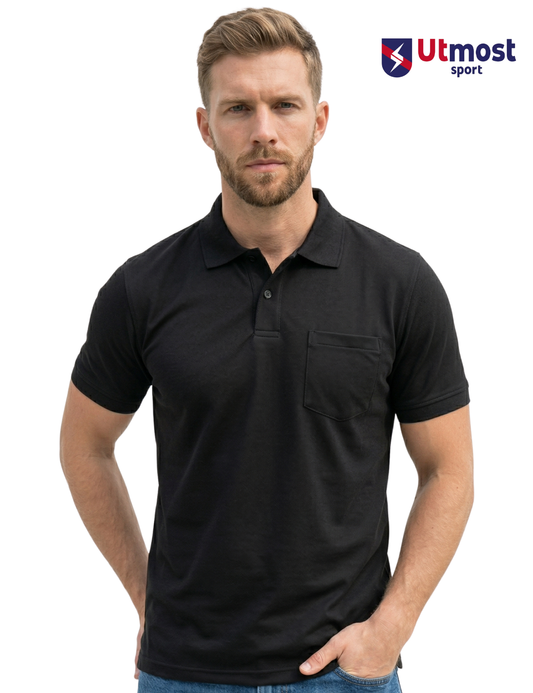 POLYSTER POLO T SHIRT WITH POCKET - A14 BLACK