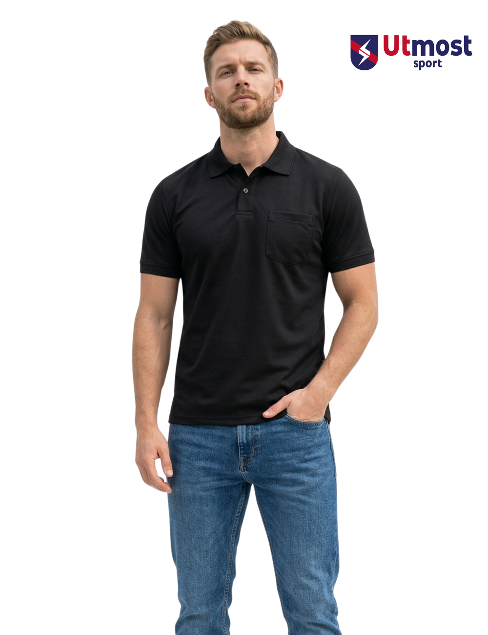 POLYSTER POLO T SHIRT WITH POCKET - A14 BLACK