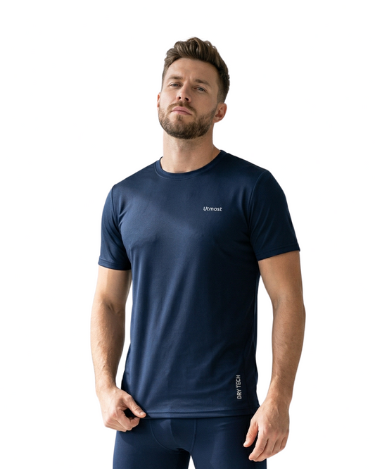 Light Weight Stretchable Plain Dry Fit T-Shirt (A39 Navy)