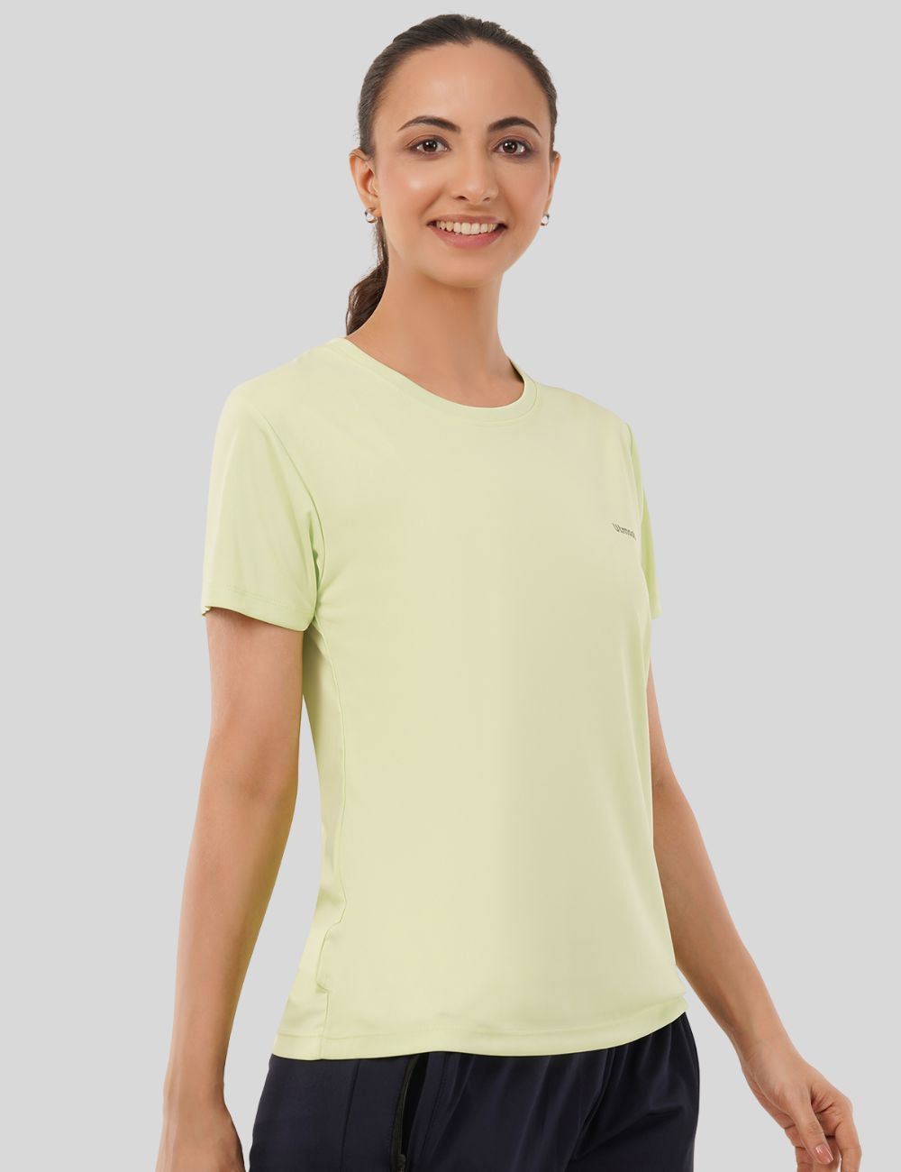 Ladies Polyester Yellow Back Print Dry Fit T-Shirt X01 - Regular Fit