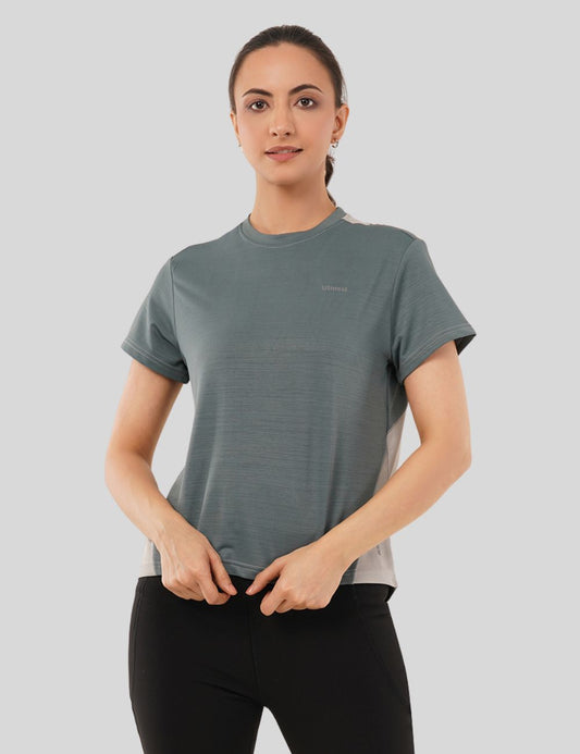 LADIES RACER BACK DUAL COLOUR DRY FIT T-SHIRT - X05 Dark and Light Grey (LOOSE FIT)