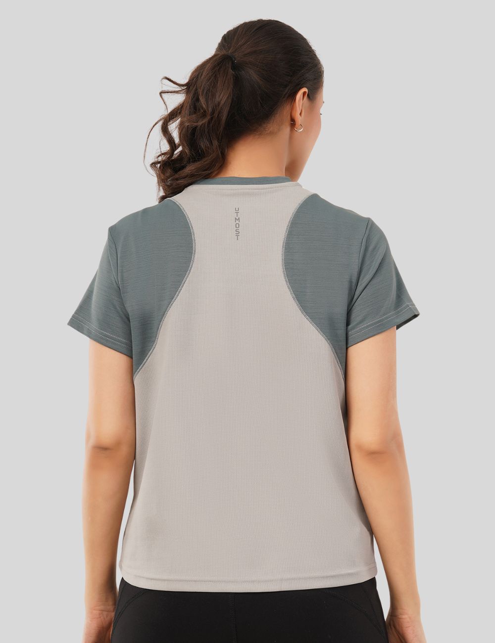 LADIES RACER BACK DUAL COLOUR DRY FIT T-SHIRT - X05 Dark and Light Grey (LOOSE FIT)
