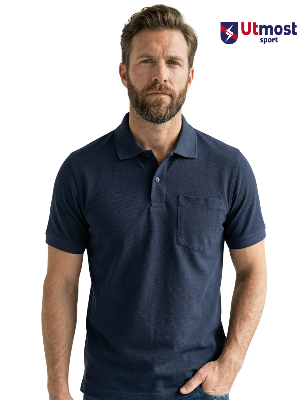 POLYSTER POLO T SHIRT WITH POCKET - A14 NAVY