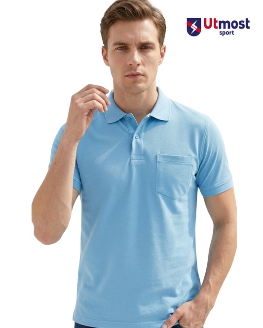 POLYSTER POLO T SHIRT WITH POCKET - A14 SKY BLUE