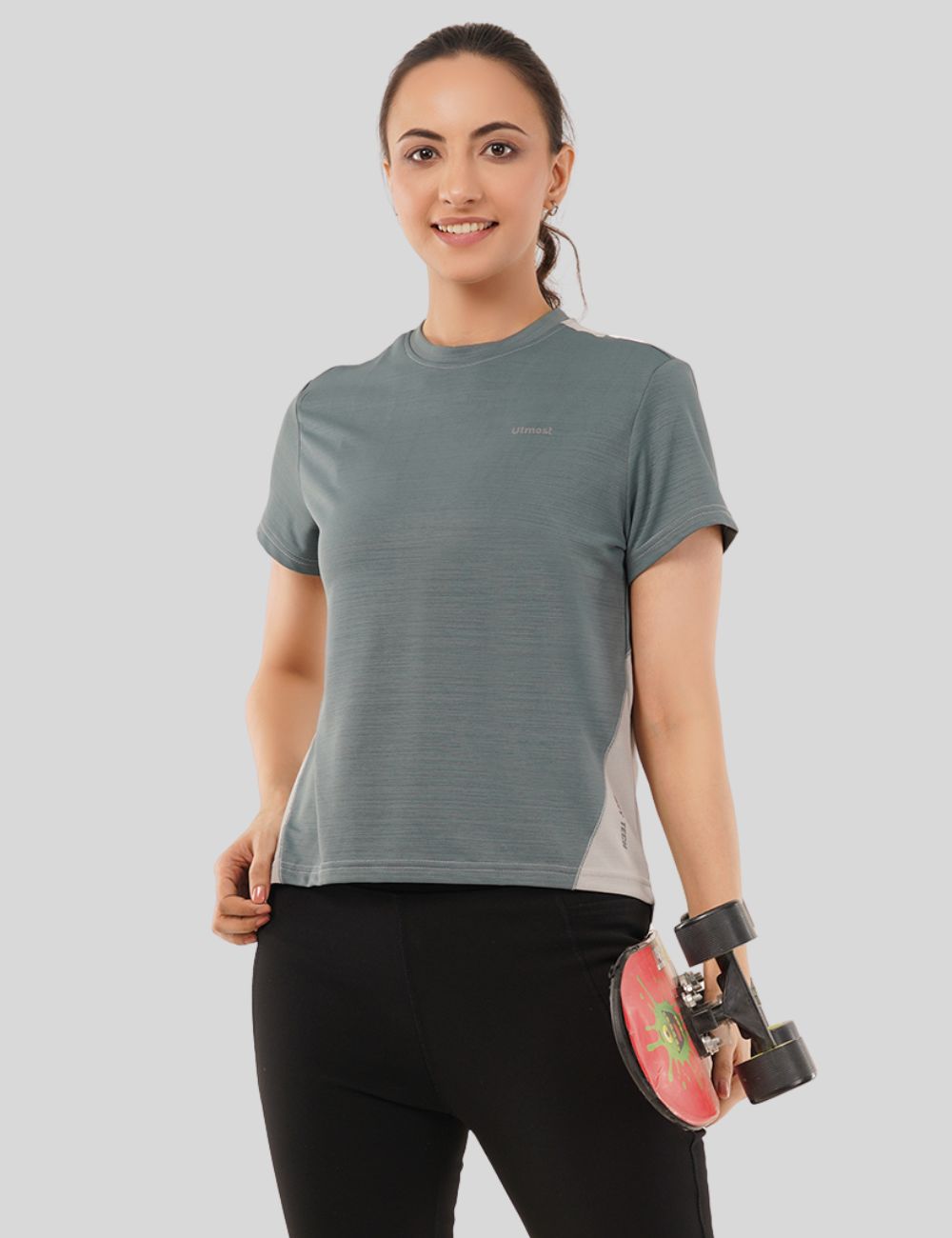 LADIES RACER BACK DUAL COLOUR DRY FIT T-SHIRT - X05 Dark and Light Grey (LOOSE FIT)