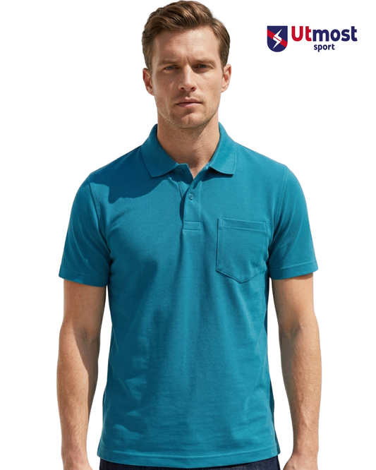 POLYSTER POLO T SHIRT WITH POCKET - A14 TEAL BLUE