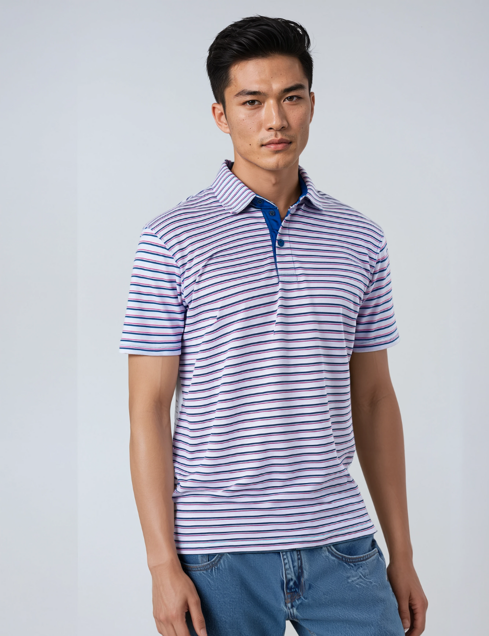 Men’s Polyester Striped Polo T-Shirt with Elastane