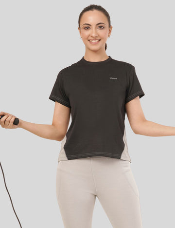 LADIES RACER BACK DUAL COLOUR DRY FIT T-SHIRT - X05 BLACK AND GERY (LOOSE FIT)