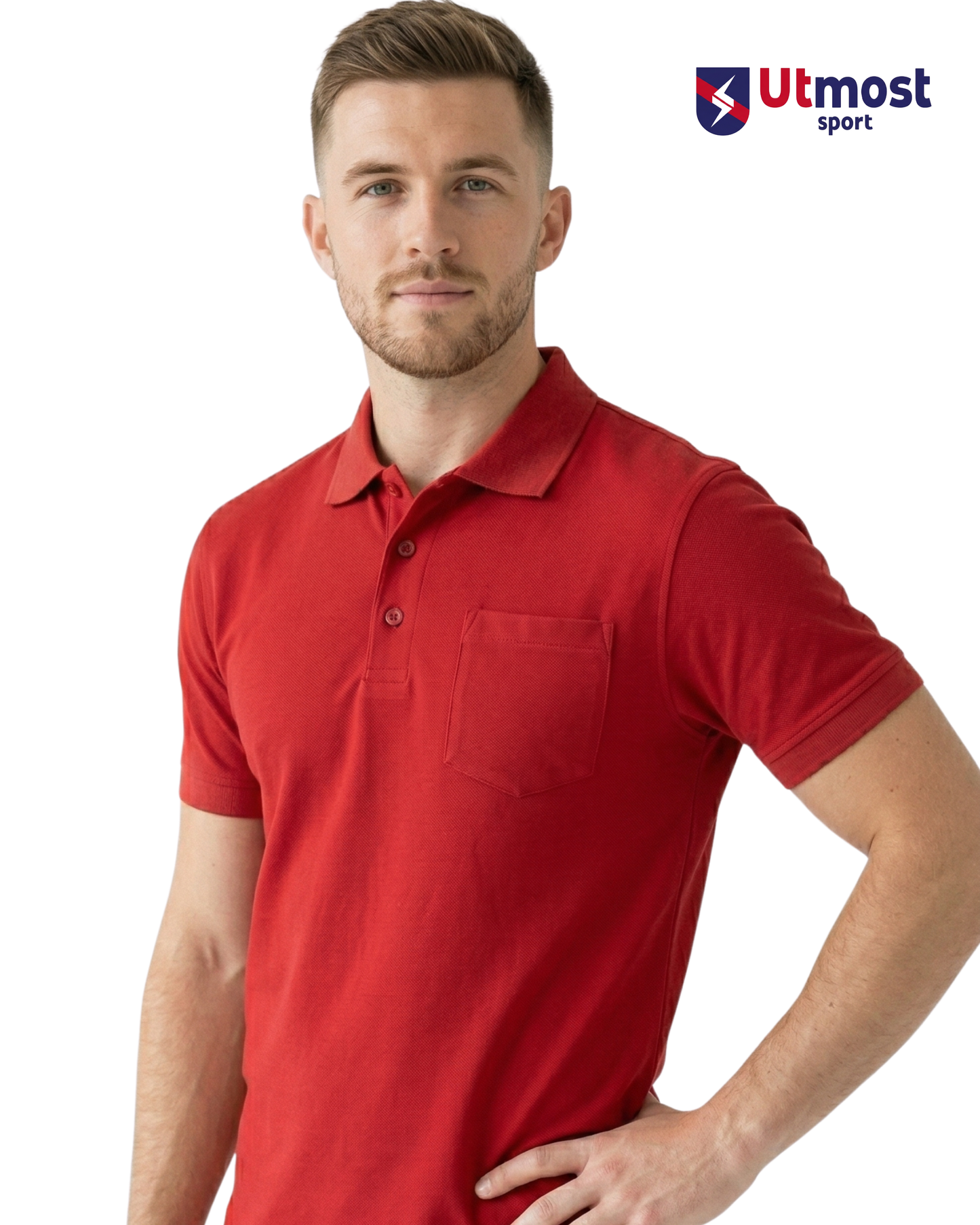 POLYSTER POLO T SHIRT WITH POCKET - A14 RED