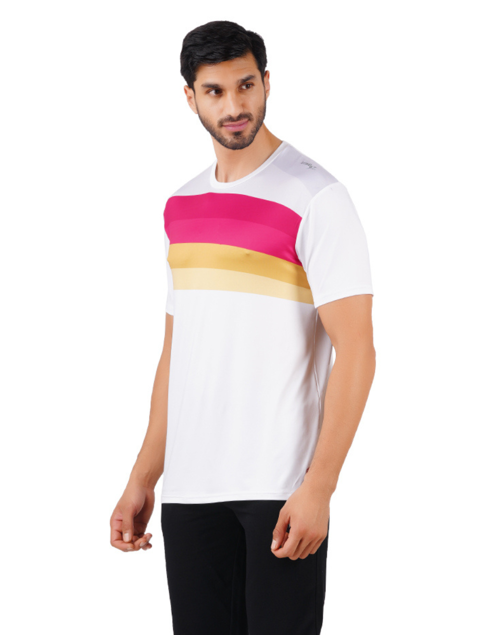 DRY FIT ROUND NECK T SHIRT - WHITE & MARRON - S30