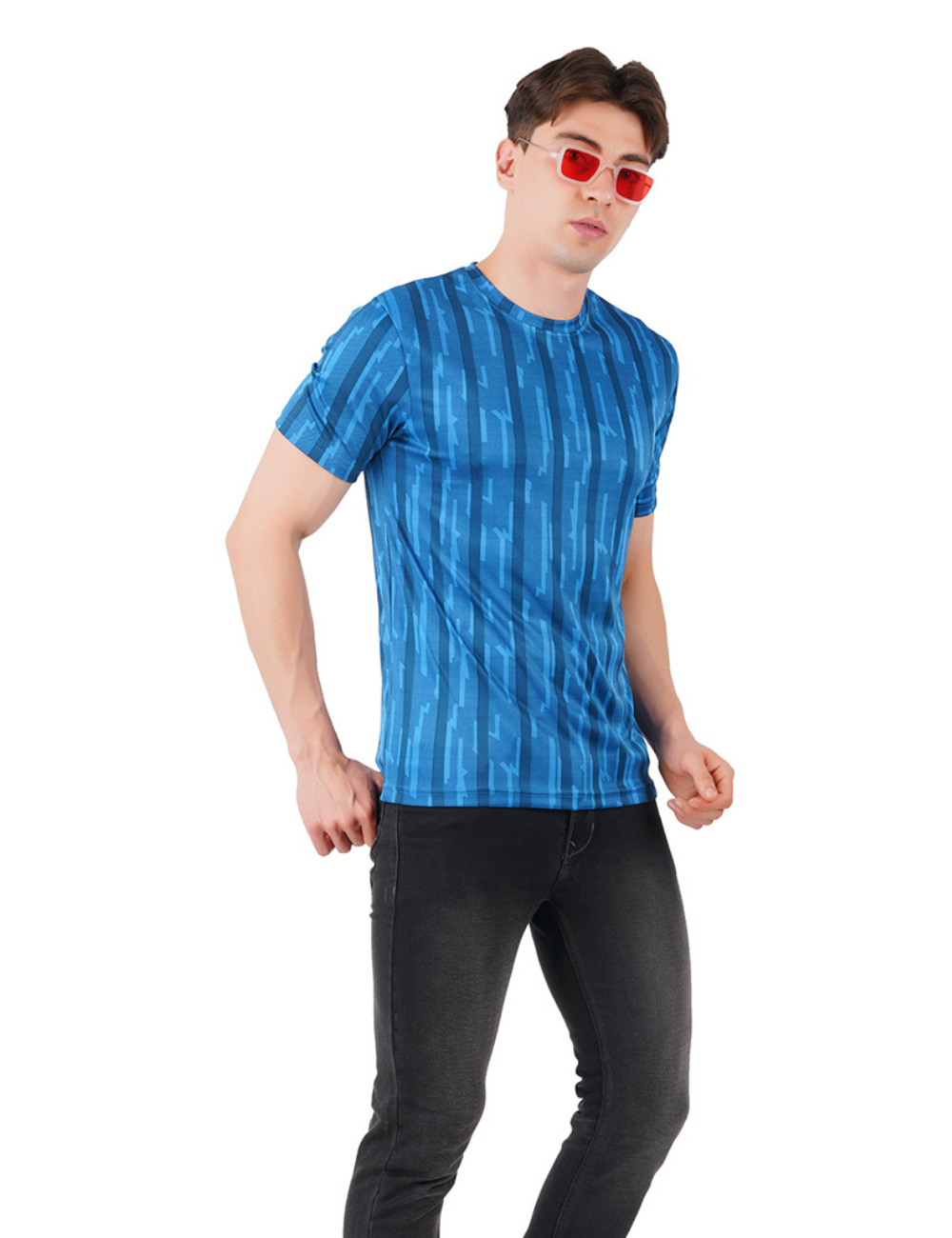 DRY FIT ROUND NECK T SHIRT - BLUE & BLACK - S91