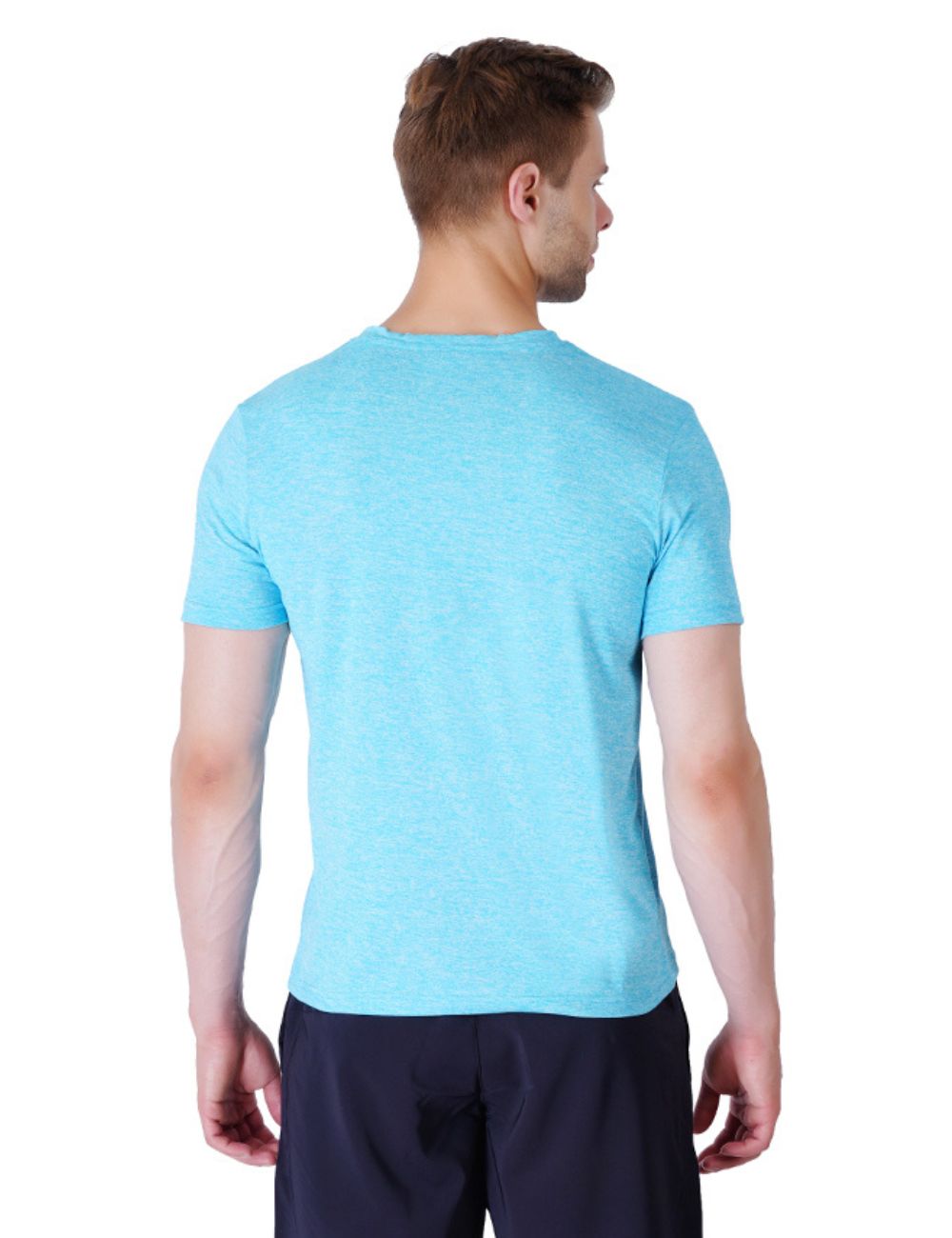 MELANGE COTTON FEEL POLYSTER ROUND NECK T SHIRT - A17