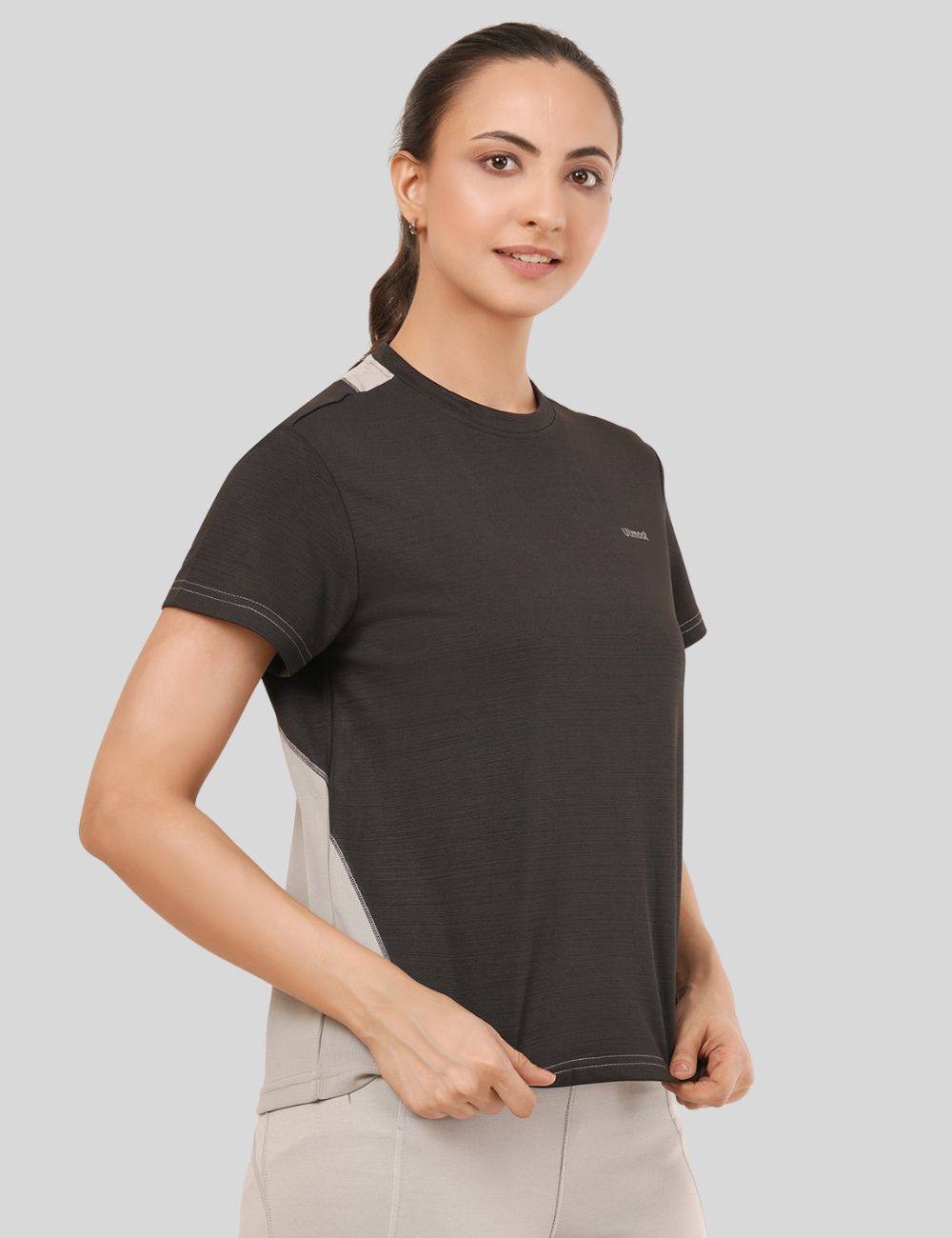 LADIES RACER BACK DUAL COLOUR DRY FIT T-SHIRT - X05 BLACK AND GERY (LOOSE FIT)