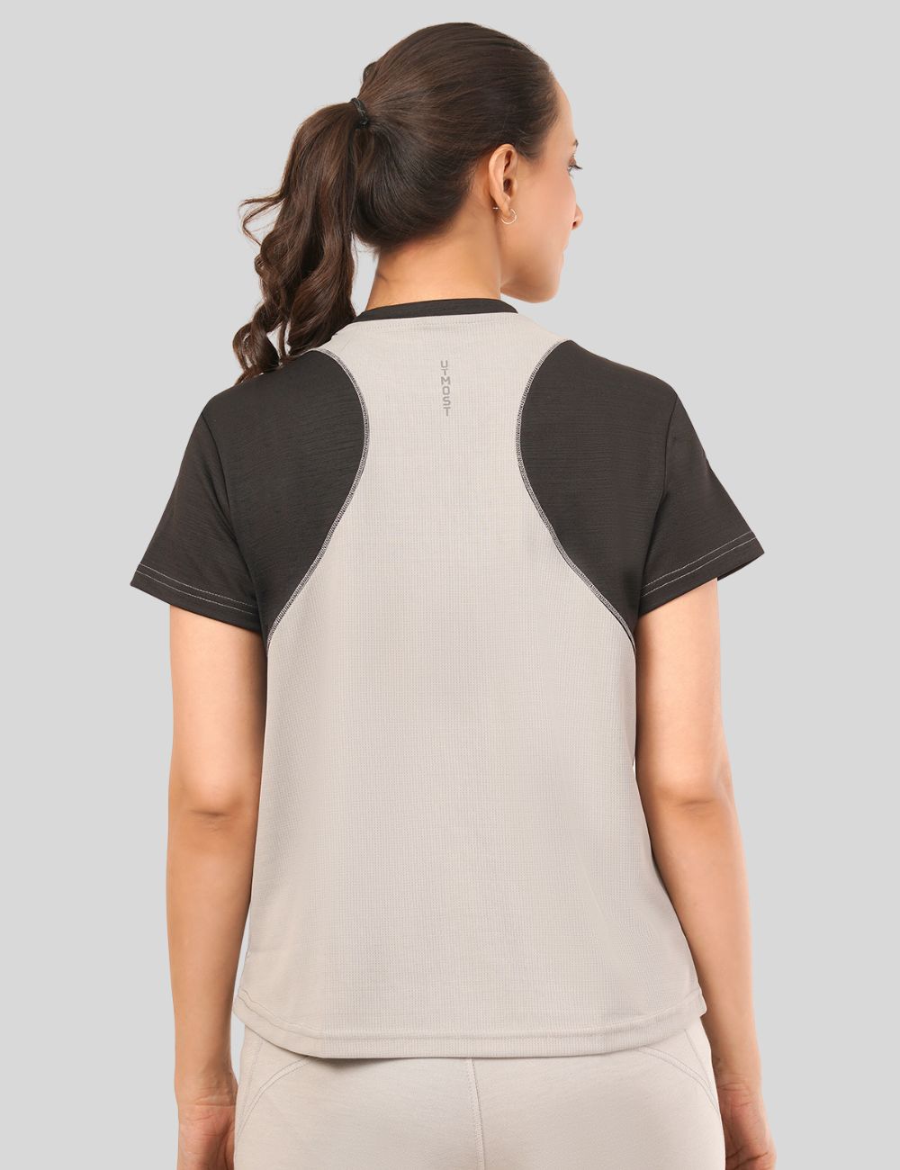 LADIES RACER BACK DUAL COLOUR DRY FIT T-SHIRT - X05 BLACK AND GERY (LOOSE FIT)